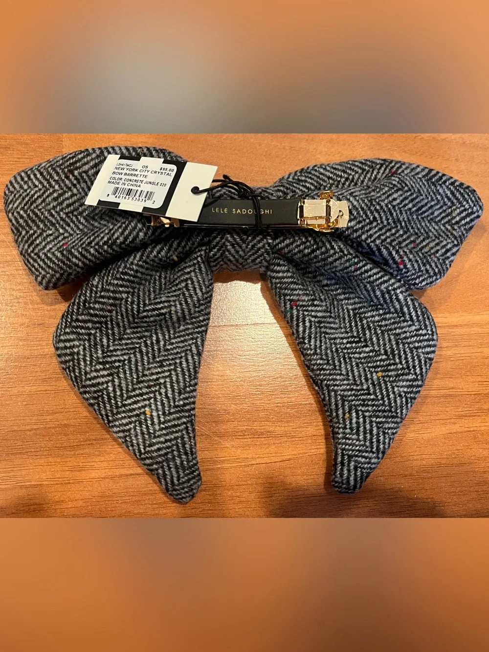 Lele Sadoughi New York City Concrete Jungle Crystal Bow Barrette - NWT